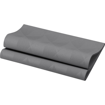Le tapis de yoga gris pliable avec un motif discret est partiellement déplié - idéal à combiner avec les serviettes Duni GmbH Elegance Crystal 48 x 48 cm pour un entraînement stylé ou une séance relaxante.