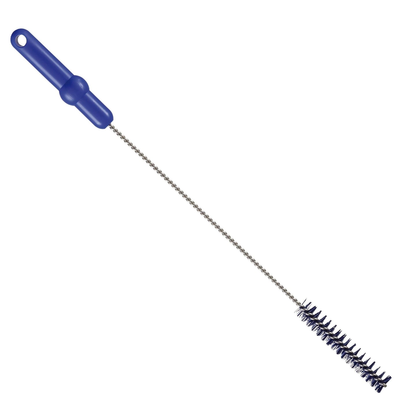 La Haug Bürsten brosse à tube KG Haug avec fil d'acier inoxydable V2A, PP/PBT dur, 500 x Ø20 mm en bleu est idéale pour le nettoyage professionnel des tuyaux et dispose d'une poignée en plastique robuste et de poils noirs rigides.