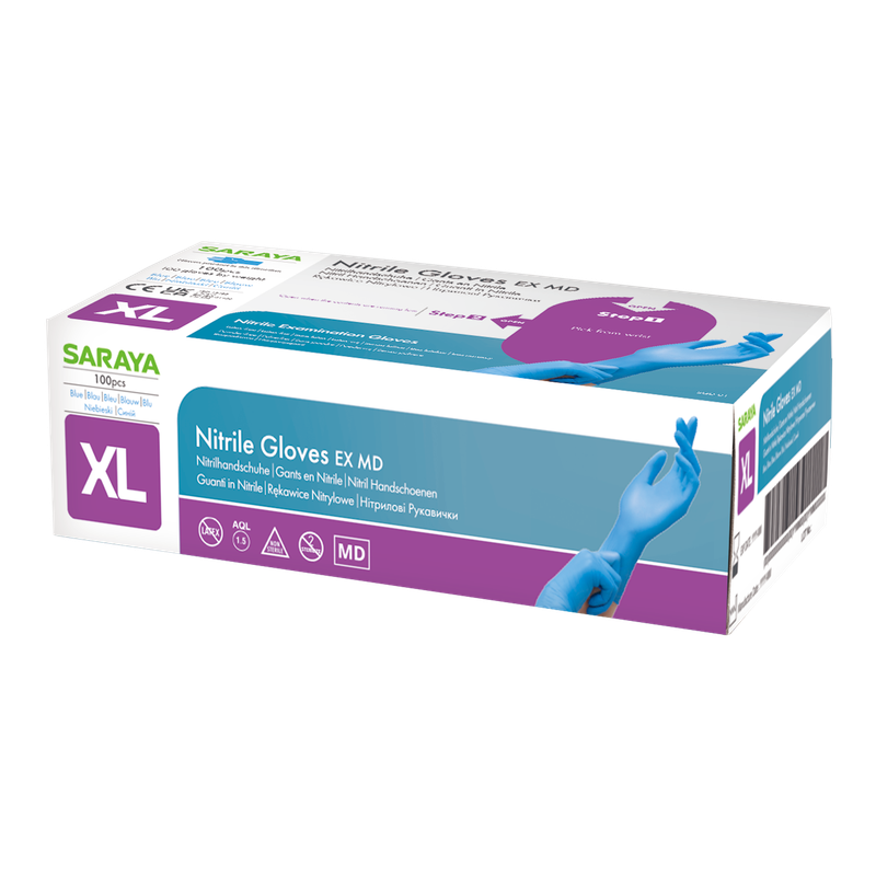 Gants jetables en nitrile Saraya EX MD bleus