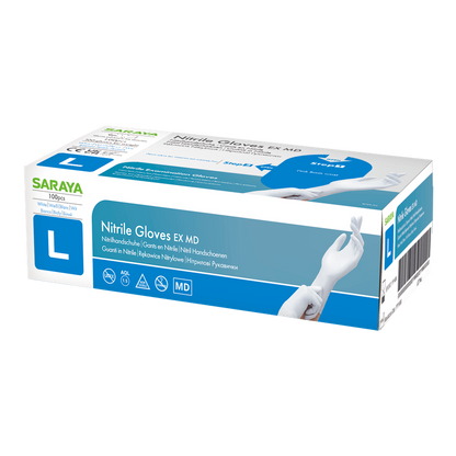 Saraya gants jetables en nitrile EX MD blanc