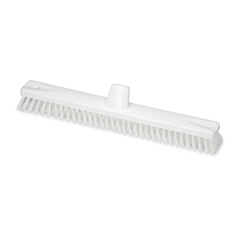 La brosse à grande surface Nölle Profi Brush HACCP 45 cm de Nölle Profi Brush Bürsten- & Pinseltechnik e.K. est une brosse à récurer blanche durable avec des poils densément emballés et un trou central pour la fixation du manche, parfaite pour nettoyer de grandes surfaces.