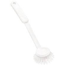 Die SPÜLBÜRSTE RUND der Haug Bürsten KG verfügt über steife, langlebige PBT-Borsten (ø0,35 mm), einen langen Stiel mit Aufhängeloch und eine Größe von 255 x 70 x 23 mm - ideal für die Küchenreinigung.