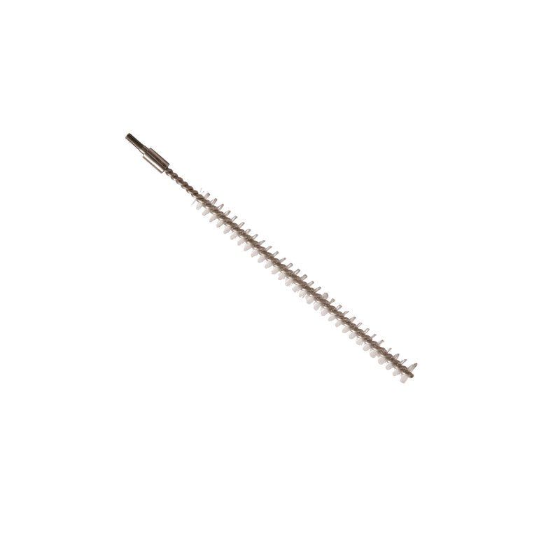 La Haug Bürsten KG BROSSE À TUBES, PBT TRANSP., Ø0,40MM DUR, 200XØ12MM, EXTENSIBLE a des poils rigides et un manche droit - idéal pour le nettoyage des tuyaux. Représenté isolé sur fond blanc.