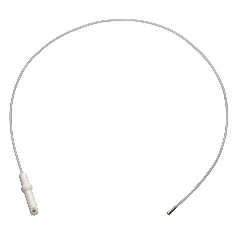 La RALLONGE AVEC POIGNÉE, POLYAMIDE, 1500Xø 6MM de Haug Bürsten KG est une rallonge blanche mince avec une poignée en plastique et une pointe en métal, représentée dans un cercle lâche sur un fond blanc. Idéal pour les artisans comme outil pratique.
