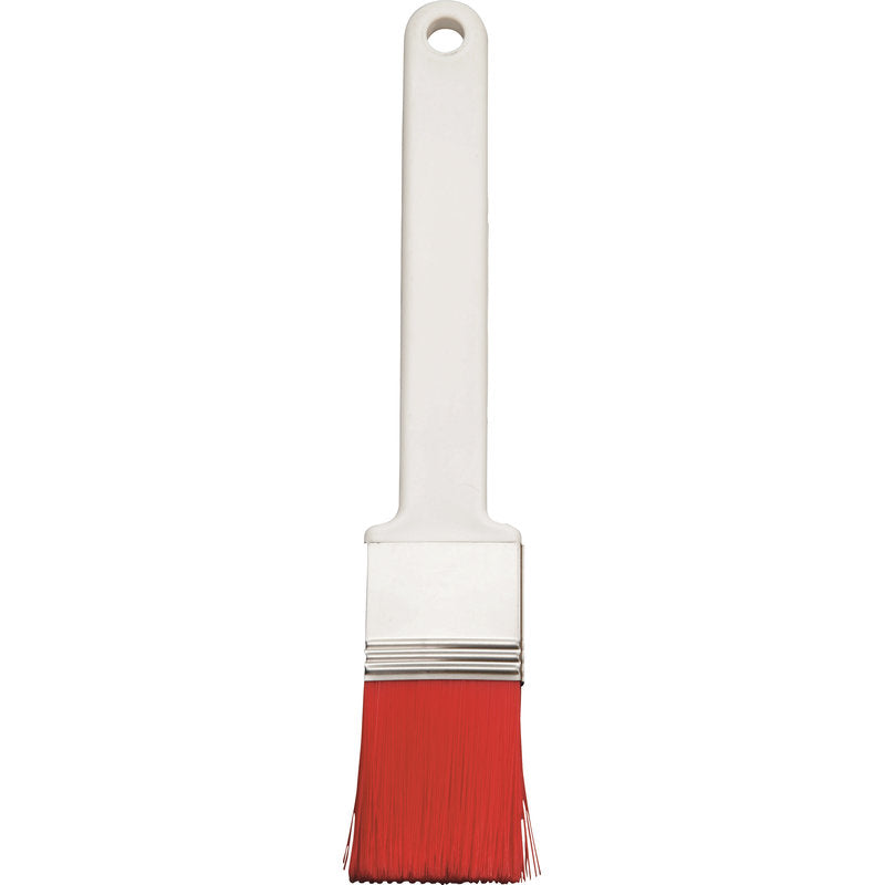 Le FLACHPINSEL, PBT ROUGE POINTU, ø 0,25MM de Haug Bürsten KG dispose d'un manche en plastique blanc, d'une virole en métal et de poils en PBT rouge - parfait pour les travaux de peinture fine - sur un fond blanc simple.