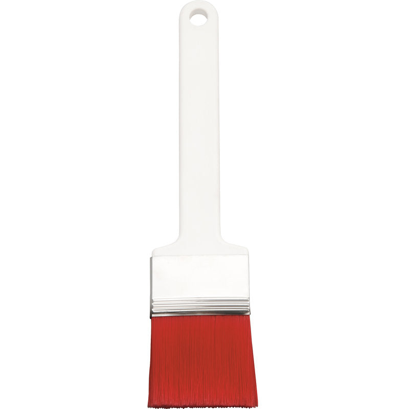 Le FLACHPINSEL, PBT ROUGE POINTU, ø 0,25MM de Haug Bürsten KG a un manche blanc, une virole argentée et des poils en PBT rouge - idéal pour les travaux de peinture et de vernissage fins. Illustré sur un fond blanc simple.