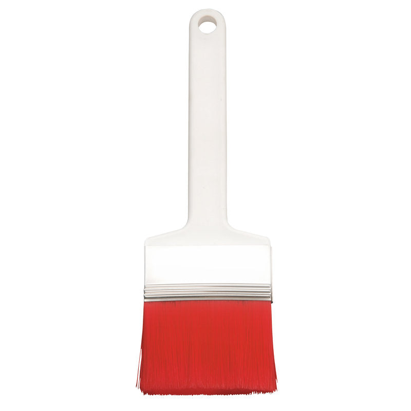 Le FLACHPINSEL, PBT ROUGE POINTU (ø 0,25mm) de Haug Bürsten KG a des poils en PBT rouge et un manche en plastique blanc avec un trou de suspension - idéal pour les travaux de peinture et sur un fond simple.