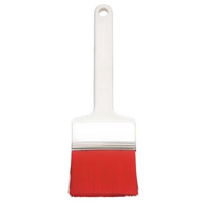 Le FLACHPINSEL, PBT ROUGE POINTU (ø 0,25mm) de Haug Bürsten KG a des poils en PBT rouge et un manche en plastique blanc avec un trou de suspension - idéal pour les travaux de peinture et sur un fond simple.