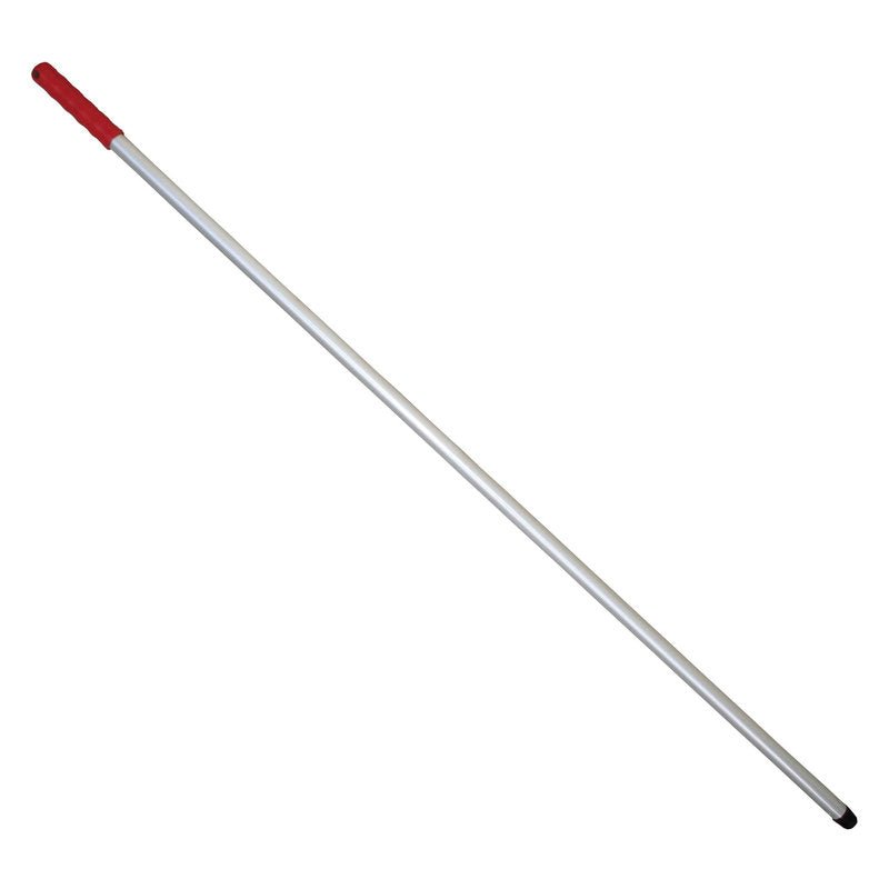 La poignée de 1400 mm de long de Haug Bürsten KG ALUSTIEL avec un diamètre extérieur de 22 mm et une épaisseur de paroi de 1 mm a une poignée en plastique rouge et un capuchon noir ; elle est représentée en diagonale sur fond blanc.
