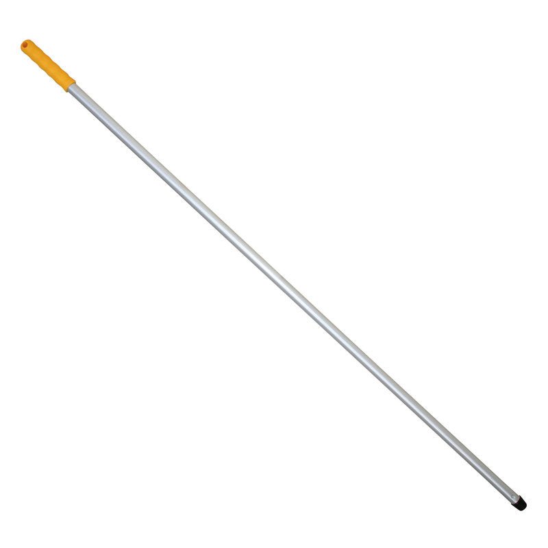 L'ALUSTIEL, 1400 mm ø extérieur 22 mm, épaisseur de paroi 1 mm de Haug Bürsten KG est une tige en aluminium avec une poignée argentée, une poignée jaune à une extrémité et un capuchon noir à l'autre extrémité, représenté sur fond blanc.