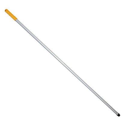 L'ALUSTIEL, 1400 mm ø extérieur 22 mm, épaisseur de paroi 1 mm de Haug Bürsten KG est une tige en aluminium avec une poignée argentée, une poignée jaune à une extrémité et un capuchon noir à l'autre extrémité, représenté sur fond blanc.