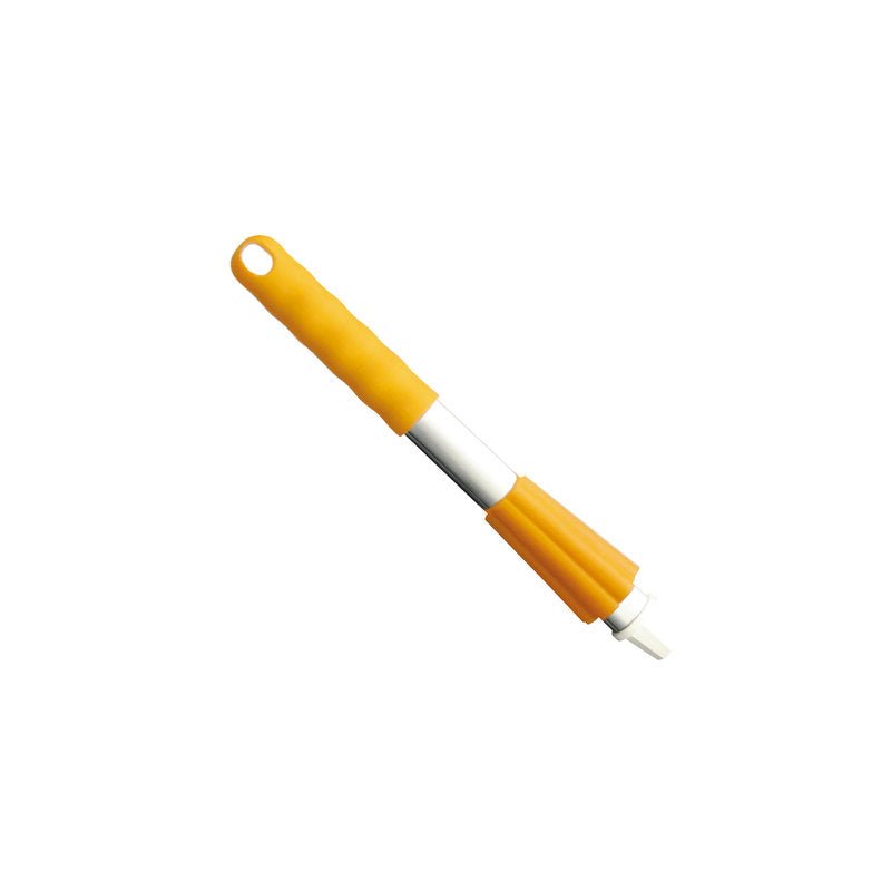 La brosse de nettoyage KURZ-ALUSTIEL 300mm de Haug Bürsten KG a un manche jaune avec une surface nervurée, une tête à poils blancs et un capuchon et écrou de serrage pour un montage sécurisé. Construction en aluminium durable et un trou pour accrocher.