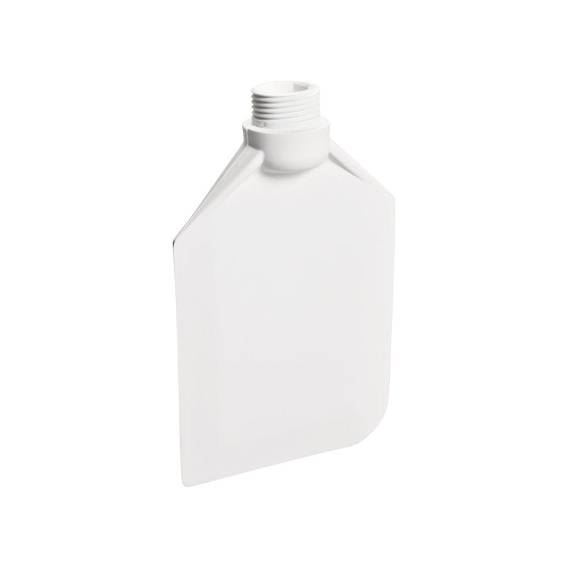 Une bouteille en plastique blanche, plate et rectangulaire avec un bouchon à vis se tient debout sur un fond uni - idéale pour être utilisée avec le Haug Bürsten KG CUILLÈRE DE MÉLANGE, SOUPLE, TPE 190x120x40mm, sans manche.