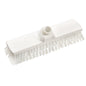 Le BALAI M.AVEC PASSAGE D'EAU PBT TRANSP., ø 0,50MM DUR de Haug Bürsten KG est une tête de brosse rectangulaire blanche avec des poils en PBT durs et un trou central pour la fixation du manche, illustrée sur un fond blanc simple.