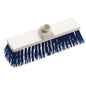 Le BALAI, PP BLEU, Ø 1,0MM DUR 300X70X65MM de Haug Bürsten KG est une tête de balai rectangulaire blanche avec des poils bleus denses et un raccord central pour manche, représenté sur fond blanc.