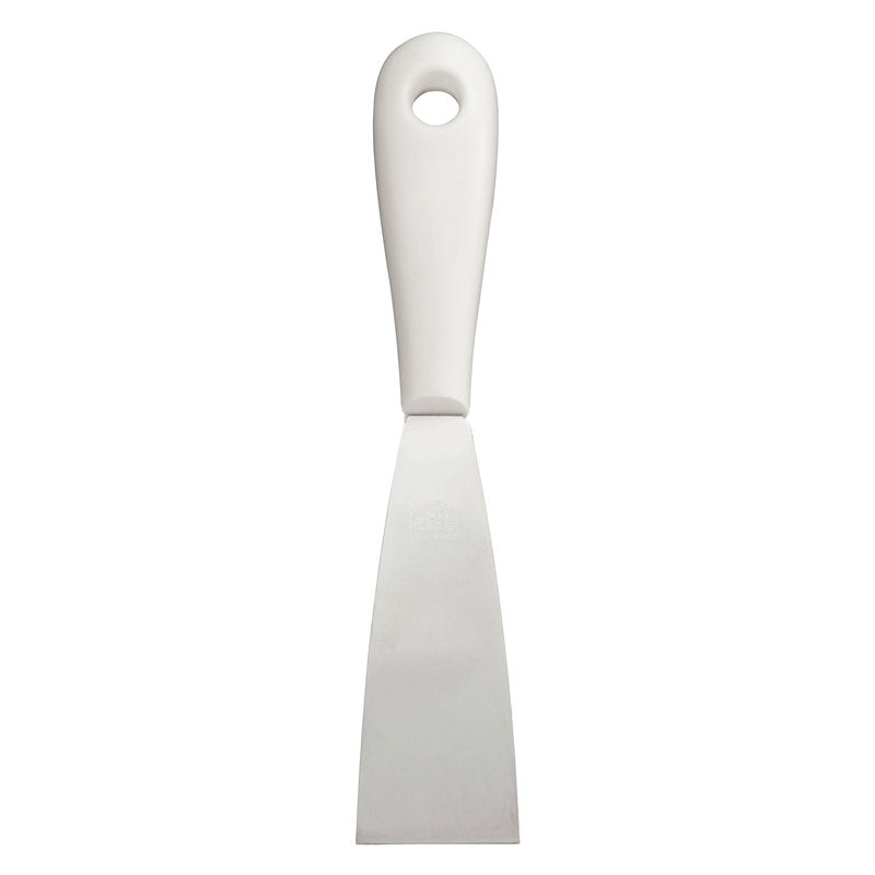 La SPATULE AVEC POIGNÉE EN PLASTIQUE, ACIER INOXYDABLE, INOXYDABLE de Haug Bürsten KG convainc par sa lame en acier inoxydable plate et rectangulaire, sa poignée en plastique blanc solide et son œillet de suspension - durable et polyvalente.