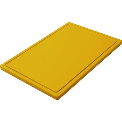 Une grande PLAN DE TRAVAIL JAUNE, PE, antidérapante (600x400x20mm) de Haug Bürsten KG avec des bords surélevés et une surface antidérapante, présentée sur fond blanc.