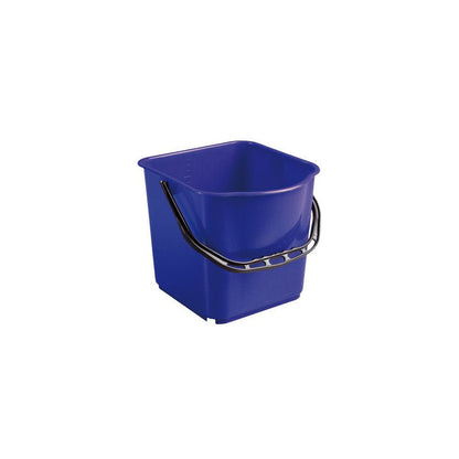 Le Haug Bürsten SEAU KG, PP, 15L avec une anse noire (340x335x285mm) est présenté sur un fond blanc. Le seau bleu rectangulaire a des coins arrondis et une poignée noire pratique pour un transport facile.