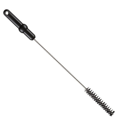 La Haug Bürsten KG ROHRBÜRSTE, ø 0,50MM HART 500Xø 20MM, est une brosse de nettoyage cylindrique avec des poils noirs rigides, un manche métallique torsadé et une poignée en plastique noir avec trou de suspension - parfaite pour un nettoyage efficace des tuyaux.