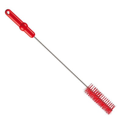 La BROSSE À TUBE, ø 0,50MM MOYEN, 500Xø40MM de Haug Bürsten KG dispose de poils rigides et d'un long manche en métal - parfaite comme brosse de nettoyage pour les tuyaux pour un nettoyage en profondeur des tuyaux. Représentée avec une poignée rouge sur fond blanc.