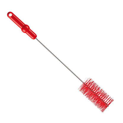 La BROSSE À TUBE, ø 0,50MM MOYEN 500Xø 60MM de Haug Bürsten KG a un manche en métal torsadé, des poils rouges rigides et une tête de brosse cylindrique - idéale pour le nettoyage des pipes; représentée isolée sur fond blanc.