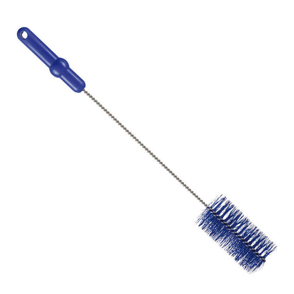 La BROSSE À TUBE, ø 0,50MM MOYEN 500Xø 60MM de Haug Bürsten KG a une poignée en plastique bleu, un long manche en métal et des poils cylindriques bleus - idéale pour le nettoyage des tuyaux - sur fond blanc.