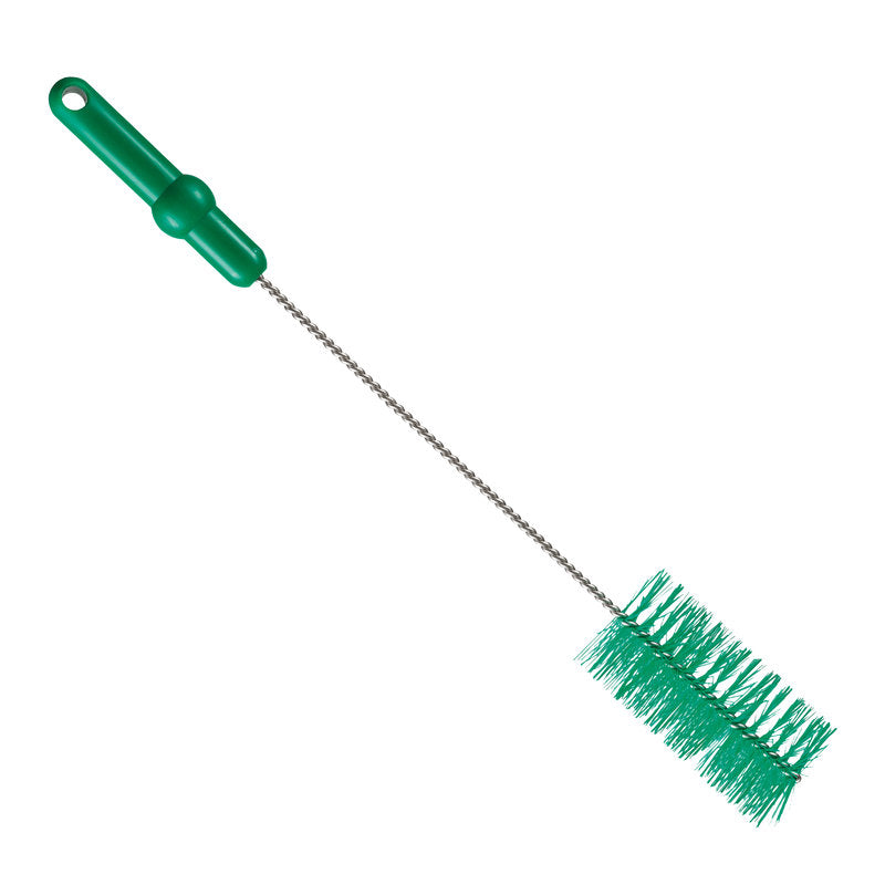 La BROSSE À TUBE ø 0,50MM MOYEN 500Xø 60MM de Haug Bürsten KG a une poignée verte avec trou de suspension, un long manche en métal et des poils cylindriques de 50mm - parfaite pour le nettoyage des pipes.