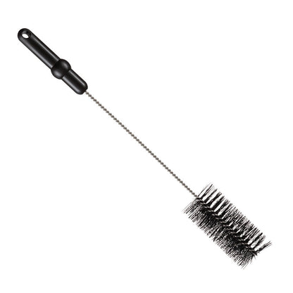La BROSSE À TUBE de Haug Bürsten KG, ø 0,50mm moyen 500xø 60mm, a des poils cylindriques noirs, un long manche en métal torsadé et une poignée en plastique noir, illustrée sur un fond blanc.