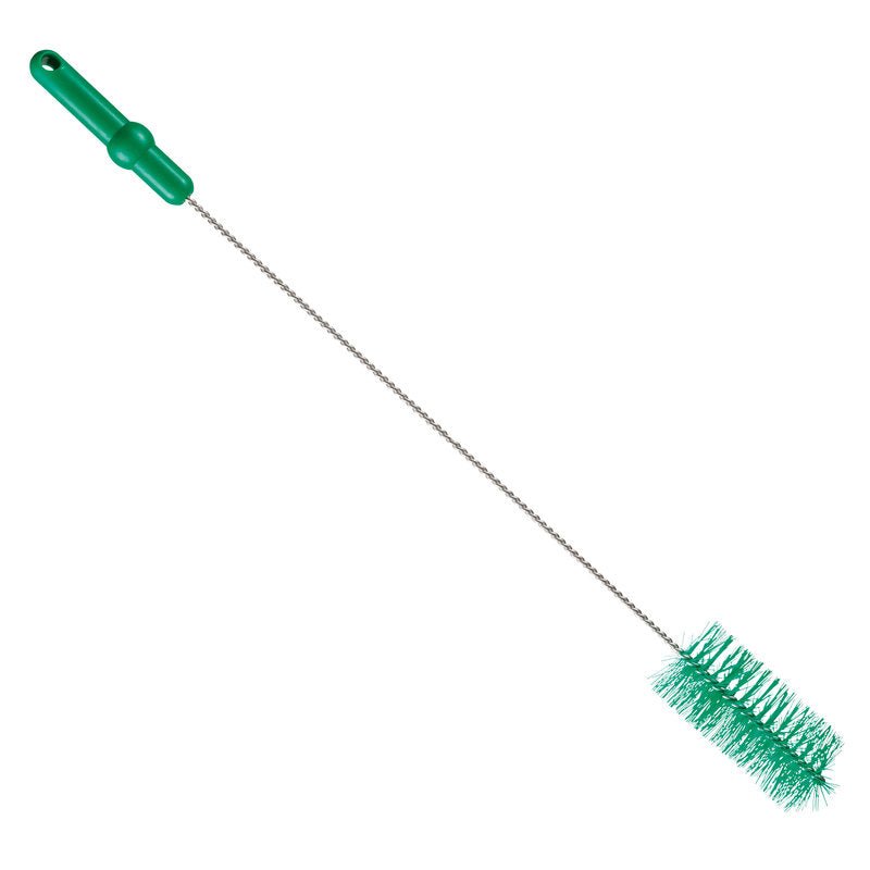 La Haug Bürsten KG BROSSE POUR TUYAU, ø 0,50MM MOYEN 700Xø 60MM dispose d'une poignée en plastique vert, d'une tige métallique torsadée et de poils verts denses pour le nettoyage des tuyaux, illustrée sur un fond blanc.
