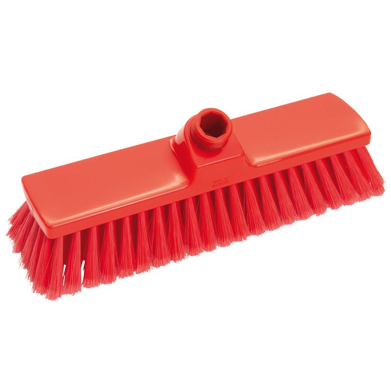 Un BALAI, FENDU ø 0,25MM SOUPLE (300x70x50mm) de Haug Bürsten KG se distingue par des poils souples et une ouverture inclinée dans la base en plastique pour la fixation d'un manche, ici sur fond blanc.