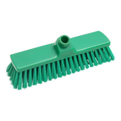 Le Haug Bürsten KG BESEN, PBT SOUPLE 300X70X50MM, NON FENDU est une tête de balai verte dotée de poils souples en PBT pour un nettoyage efficace des sols, qui peut être fixée à un manche pour balayer.