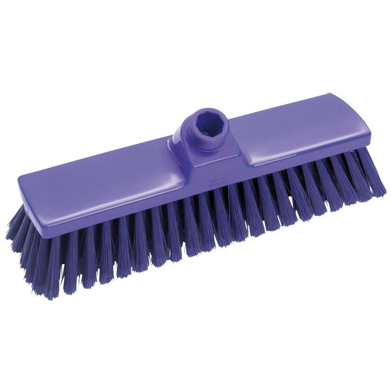 La tête de BALAI, FENDU ø 0,25MM SOUPLE 300x70x50mm de Haug Bürsten KG a des poils denses et souples et une prise centrale pour le manche. Il est violet et rectangulaire, illustré sur fond blanc.