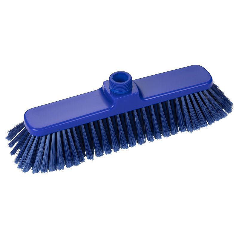 Le BALAI, DOUX 280X50X55MM de Haug Bürsten KG est une tête de brosse en plastique bleu avec des poils denses et une base filetée, idéale pour le nettoyage domestique et le nettoyage délicat des surfaces sensibles, illustrée sur fond blanc.
