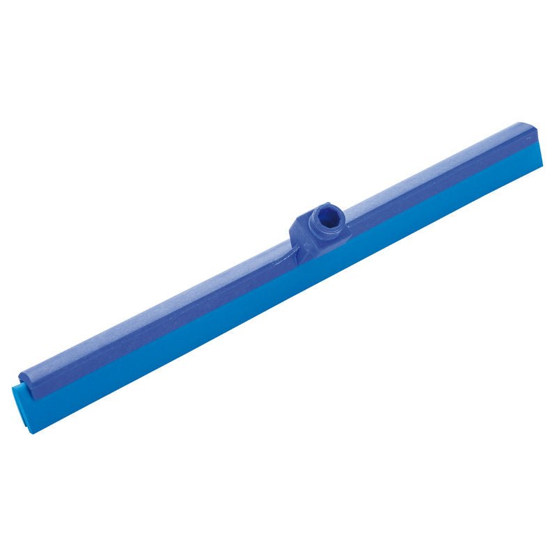Le RACLETTE À EAU, 2 LÈVRES, 620 MM de Haug Bürsten KG est une raclette en plastique bleu avec un support de manche central et deux lèvres en caoutchouc pour un enlèvement efficace des liquides lors du nettoyage des sols.