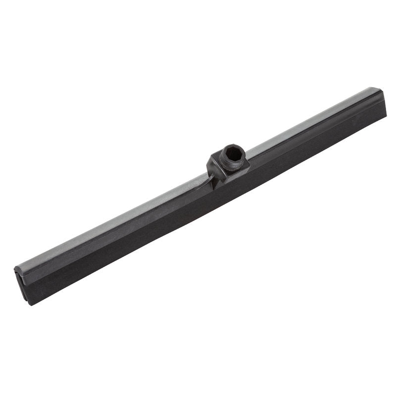 Le RACLETTE À EAU, 2 LÈVRES, 620 MM de Haug Bürsten KG est une lame de raclette noire, rectangulaire avec une connexion centrale, idéale pour le nettoyage des sols à 2 lèvres et illustrée sur un fond blanc.