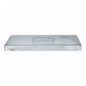 Un couvercle en plastique rectangulaire clair avec une petite poignée au centre repose à plat. Le couvercle a une étiquette rectangulaire bleue dans le coin. Grâce à son matériau transparent, la visibilité à travers lui est garantie, ce qui rend ce couvercle Hartmann pour bacs à instruments | pièce (1 pièce) de Paul Hartmann AG un choix pratique pour divers besoins de stockage.