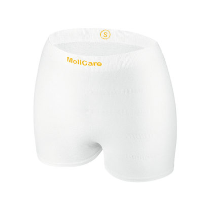 Les culottes filet Hartmann MoliCare® Fixpants de Paul Hartmann AG sont des sous-vêtements blancs sans couture avec une ceinture "MoliCare" et la taille "S", conçus pour une fixation confortable et sécurisée des protections pour incontinence.