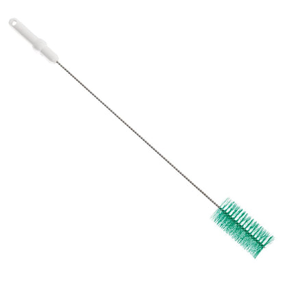 La brosse à tube Haug PBT de Haug Bürsten KG avec des dimensions de 700 x Ø60 mm est une longue brosse étroite avec un manche en plastique blanc et des poils verts. Elle dispose d'un fil d'acier inoxydable qui relie le manche aux poils, idéale pour nettoyer les bouteilles ou des conteneurs similaires sur un fond blanc simple.