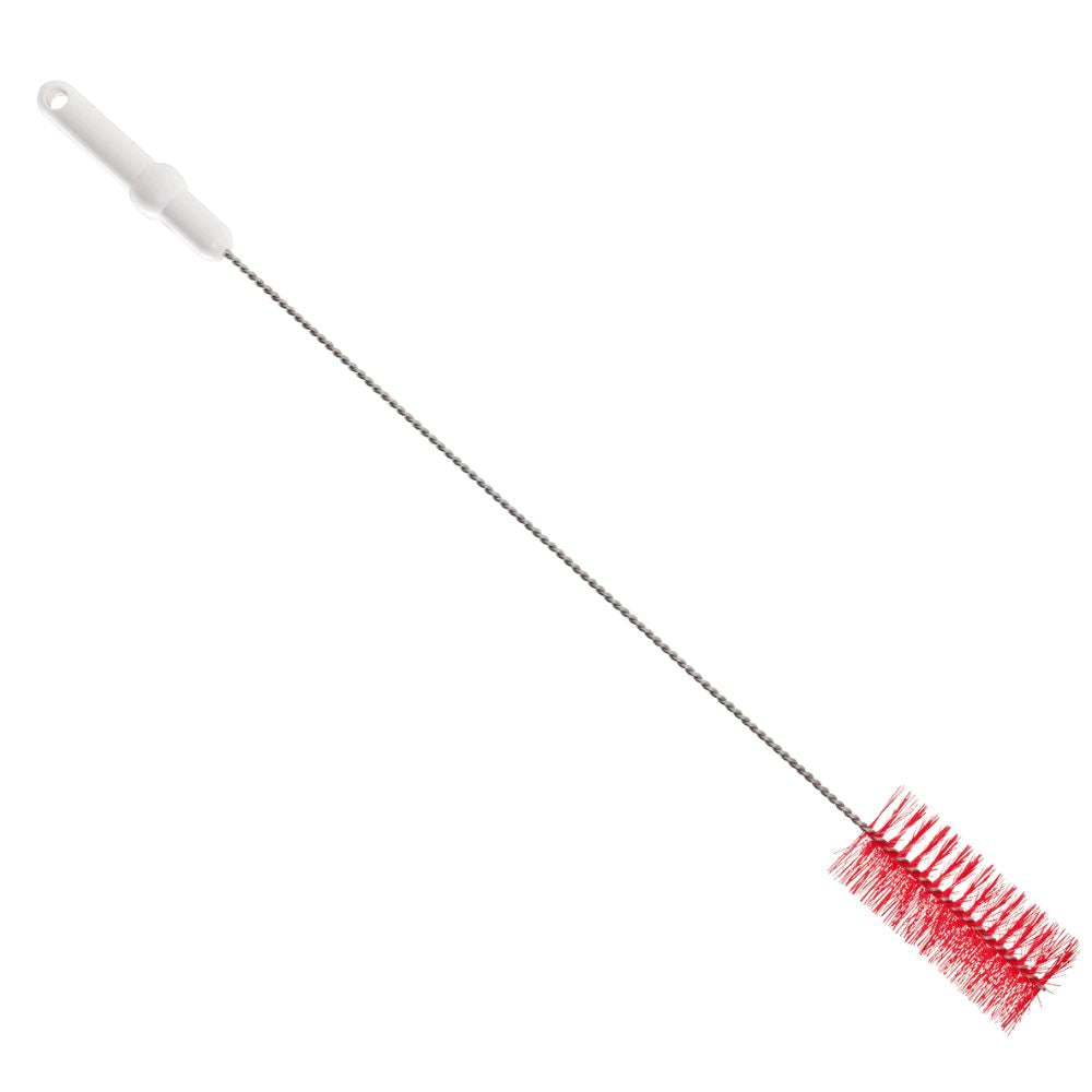 La brosse à tube PBT de Haug Bürsten KG dispose de poils rouges serrés avec un manche en plastique blanc, idéale pour nettoyer les espaces étroits ou les tuyaux.