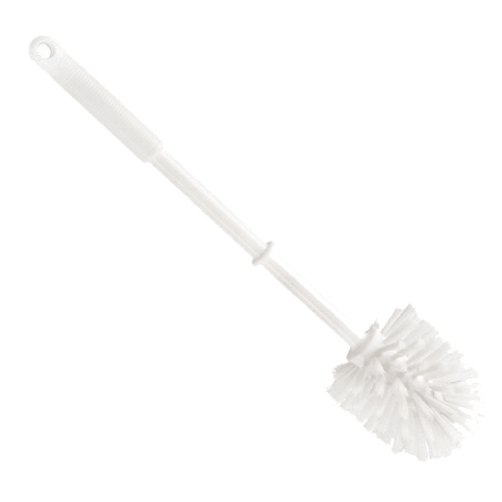 La brosse ronde WC de Haug Bürsten KG en blanc est fabriquée en polypropylène résistant et dispose d'un long manche avec une surface texturée pour une manipulation facile et d'une tête de brosse ronde avec un diamètre de 0,35 mm.