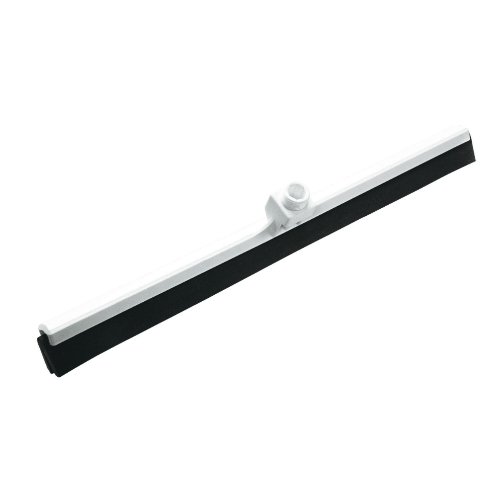 Un racloir à eau Haug noir et blanc à 2 lèvres 620 x 35 x 105 mm, avec une large lèvre en caoutchouc et une poignée en plastique blanc de Haug Bürsten KG. Ce racloir est idéal pour les applications de nettoyage industriel et est présenté sur un fond blanc simple, ce qui met en valeur ses propriétés de nettoyage efficaces.