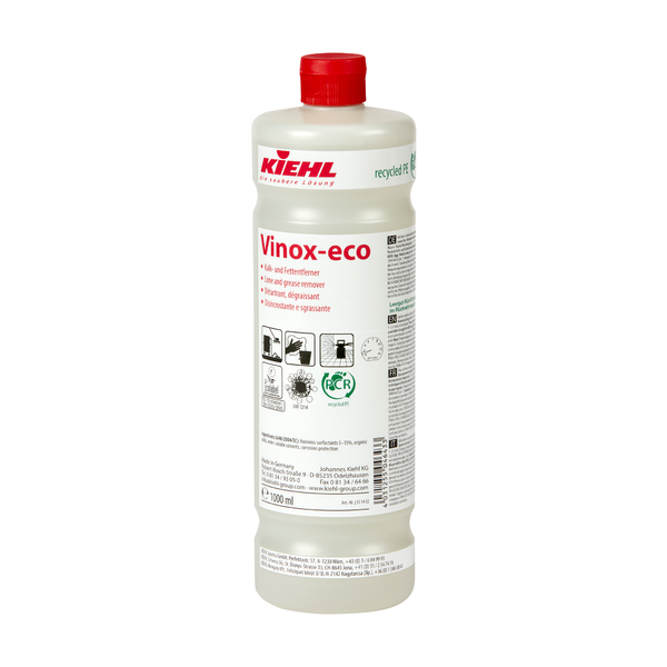Une bouteille en plastique blanche de 1 litre avec l'inscription "Kiehl Xon-forte nettoyant mousse pour le secteur alimentaire" de Johannes Kiehl KG, avec texte multilingue et symboles de certification - idéale pour le nettoyage professionnel dans le secteur alimentaire.