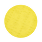 Ein gelbes, rundes Kiehl-Woodmaster-Pad Schleifpad der Johannes Kiehl KG mit Körnung 80 und feinem Punktmuster, 16 Zoll (40,6 cm) im Durchmesser, von oben auf weißem Grund dargestellt; Packung enthält 10 Stück.