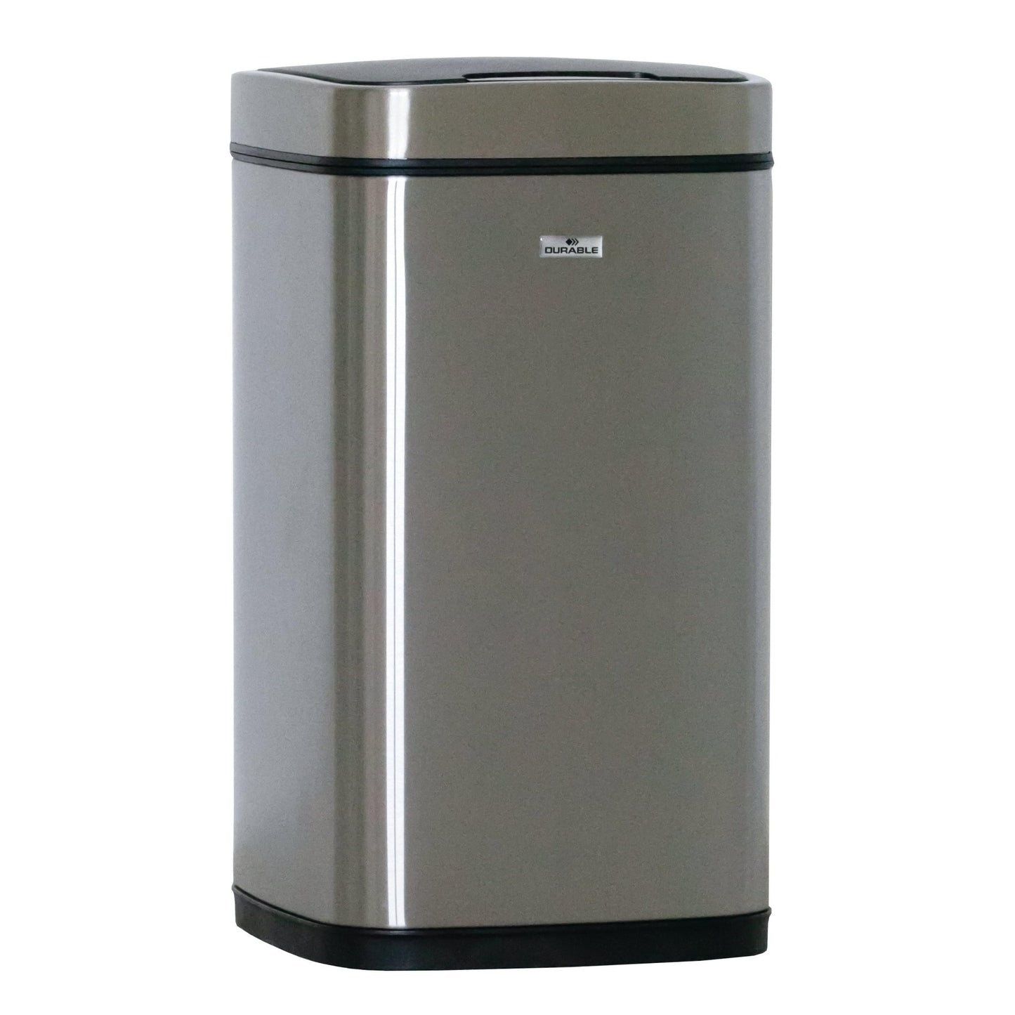 La poubelle à capteur Novocal est une poubelle automatique en acier inoxydable de 12 litres avec une surface argentée réfléchissante élégante et un couvercle noir, caractérisée par une utilisation sans contact et un design moderne. Marque : Novocal.
