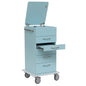 Le chariot pour ordinateur portable Novocal avec tablette abattable pour ordinateur portable (1 pièce) en bleu clair dispose de quatre tiroirs (dont un partiellement ouvert), d'un compartiment supérieur rabattable, de poignées en métal, de roulettes pour la mobilité et d'une tablette abattable pour ordinateur portable.