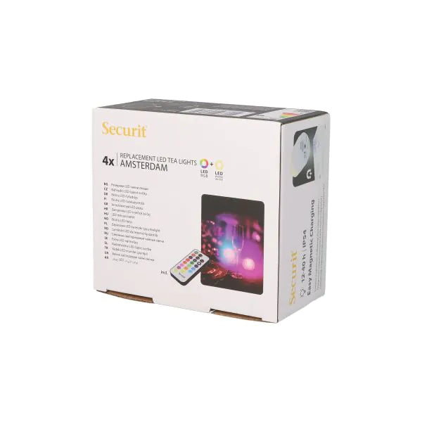 Papstar Recharge Securit® 4 bougies chauffe-plat LED Ø 4 cm x 5 cm "Amsterdam" durée d'éclairage 12-40 heures