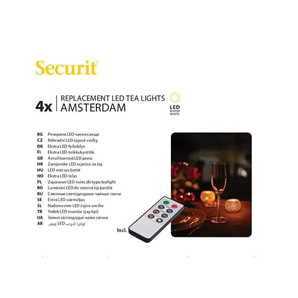 Papstar Recharge Securit® 4 bougies chauffe-plat LED Ø 4 cm x 5 cm "Amsterdam" durée d'éclairage 12-40 heures