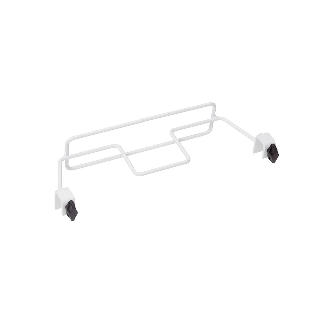 Le support de cadre de vadrouille TASKI 1 pc. We de Diversey Deutschland GmbH & Co. OHG est un support en fil métallique blanc avec des pinces de fixation en plastique noir, conçu pour une fixation facile sur un chariot TASKI et une utilisation pratique du support de cadre de vadrouille.