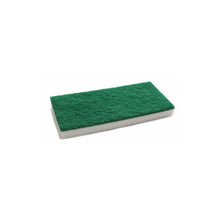 Le tampon à main en mélamine Arcora Épais (10 pièces) de Arcora International GmbH est illustré sur un fond blanc simple ; son design rectangulaire vert-blanc le rend idéal pour un nettoyage efficace.