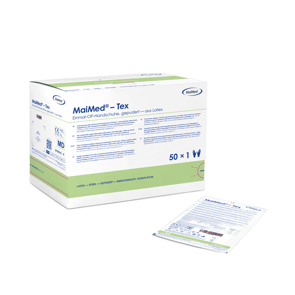 Gants chirurgicaux en latex stériles et légèrement poudrés MaiMed-Tex 50 paires/boîte